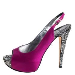 Pre Owned Gina Purple Satin Embellished Heel Peep Toe Platform Pumps Size 39