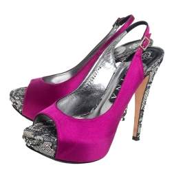 Pre Owned Gina Purple Satin Embellished Heel Peep Toe Platform Pumps Size 39