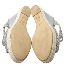 Pre Owned صندل كعب روكي جينا نعل سميك غليتر فضي مقاس 38