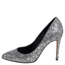 Gina Metallic Silver Lurex And Glitter Slip On Pumps Size 38.5