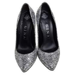 Gina Metallic Silver Lurex And Glitter Slip On Pumps Size 38.5