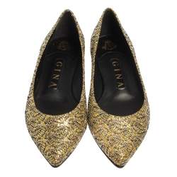 Pre Owned حذاء فلات باليه جينا مقدمة مدببة غليتر أصفر ميتالك مقاس 37