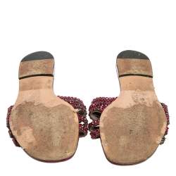 Pre Owned صندل سلايد جينا فلات جلد وردي مزخرف بالكريستال مقاس 38