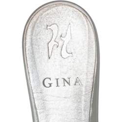 Pre Owned Gina Grey Leather Crystal Embellished Loren Flat Sandals Size 38