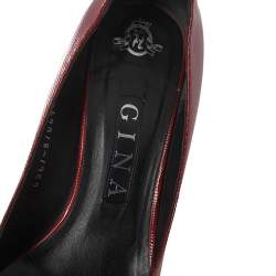 Gina Red Glossy Lizard Embossed Leather Pointed Toe Pumps Size 38