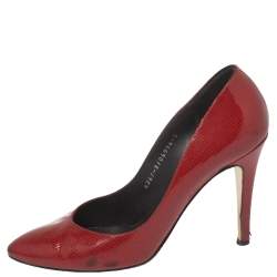 Gina Red Glossy Lizard Embossed Leather Pointed Toe Pumps Size 38
