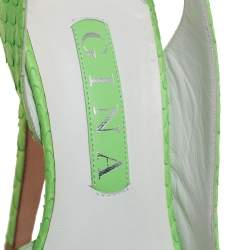 مملوكة مسبقًا Gina Green Python Embossed Leather Peep Toe Platform Slingback Sandals Size 38