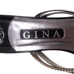 مملوكة مسبقًا صندل جينا سيور مزخرف كريستال جلد أسود/ فضي مقاس 39