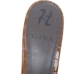 مملوكة مسبقًا Gina Brown Leather Crystal Embellished Leather Block Heel Slide Sandals Size 40.5