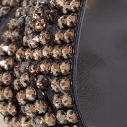 مملوكة مسبقًا Gina Brown Leather Crystal Embellished Leather Block Heel Slide Sandals Size 40.5