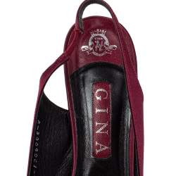 مملوكة مسبقًا حذاء كعب عالي جينا ساتان عنابي مقدمة مدببة بحزام للكاحل مقاس 41