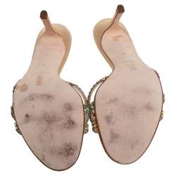 مملوكة مسبقًا Gina Gold Satin Crystal Embellished Sandals Size 41