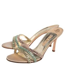 مملوكة مسبقًا Gina Gold Satin Crystal Embellished Sandals Size 41