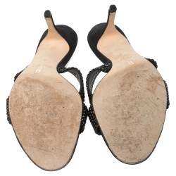 Pre Owned صندل سلايد جينا جلد أسود مزخرف كريستال مقاس 41