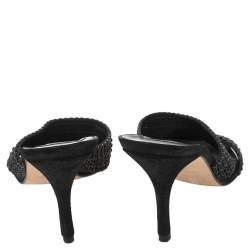 Pre Owned صندل سلايد جينا جلد أسود مزخرف كريستال مقاس 41