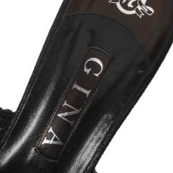 Pre Owned صندل سلايد جينا جلد أسود مزخرف كريستال مقاس 41