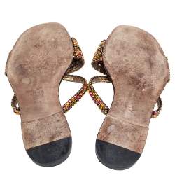 Pre Owned صندل سلايد جينا جلد أسود مزخرف كريستال مقاس 37