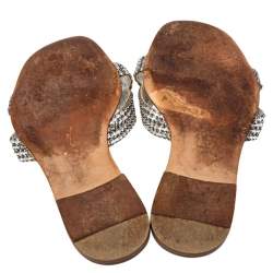 Pre Owned صندل سلايد جينا جلد فضي مزخرف كريستال مقاس 39