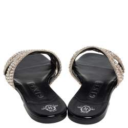 مملوكة مسبقًا صندل جينا جلد أسود زخرفة كريستال مقاس 38