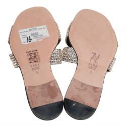 مملوكة مسبقًا صندل جينا جلد أسود زخرفة كريستال مقاس 38