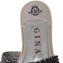 Pre Owned صندل جينا داكوتا جلد أسود زخرفة كريستال مقاس 38