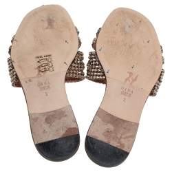 Pre Owned Gina Gold Leather Embellished Flat Sandals Size 38