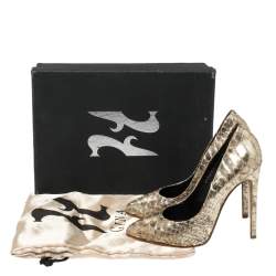 Pre Owned حذاء كعب عالي جينا جلد ثعبان ذهبي مقاس 38