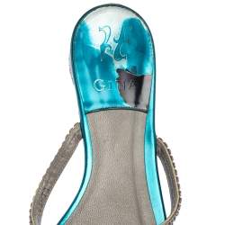 Pre Owned صندل جينا مزخرف جلد أزرق مقاس 40.5