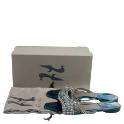 Pre Owned صندل  جينا مزخرف جلد أزرق مقاس 40.5