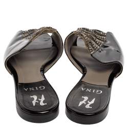 Pre Owned حذاء فلات جينا جلد أسود لامع مزخرف مقاس 38