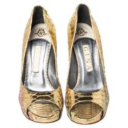 Pre Owned Gina Multicolor Python Peep Toe Platform Pumps Size 39