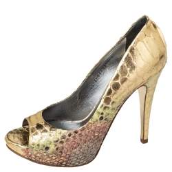 Pre Owned Gina Multicolor Python Peep Toe Platform Pumps Size 39