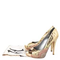Pre Owned Gina Multicolor Python Peep Toe Platform Pumps Size 39
