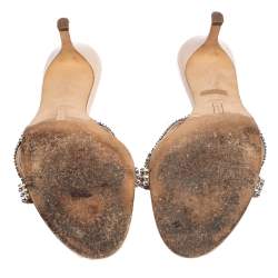 مملوكة مسبقًا صندل جينا مقدمة مفتوحة مزخرف كريستال جلد بيج مقاس 40