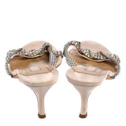 مملوكة مسبقًا صندل جينا مقدمة مفتوحة مزخرف كريستال جلد بيج مقاس 40