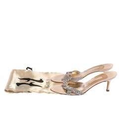 مملوكة مسبقًا صندل جينا مقدمة مفتوحة مزخرف كريستال جلد بيج مقاس 40