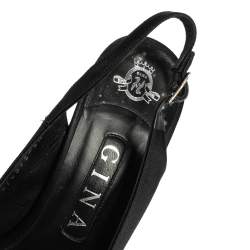 مملوكة مسبقًا Gina Black Satin Open Toe Platform Slingback Sandals Size 38.5