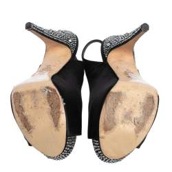 مملوكة مسبقًا Gina Black Satin Open Toe Platform Slingback Sandals Size 38.5