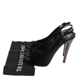 مملوكة مسبقًا Gina Black Satin Open Toe Platform Slingback Sandals Size 38.5