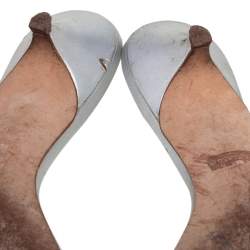 Pre Owned Gina Silver Leather Crystal Embellished Kitten Heel Slide Sandals Size 39