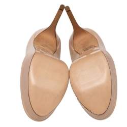 Pre Owned Gina Beige Leather Round Toe Platform Pumps Size 39.5