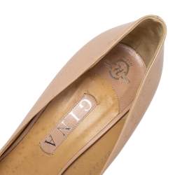 Pre Owned Gina Beige Leather Round Toe Platform Pumps Size 39.5