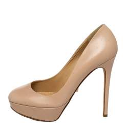 Pre Owned Gina Beige Leather Round Toe Platform Pumps Size 39.5