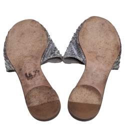 Pre Owned Gina Silver Python Leather  Slide Flat Sandals Size 38