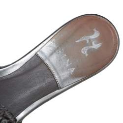 Pre Owned Gina Silver Python Leather  Slide Flat Sandals Size 38