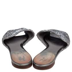 Pre Owned Gina Silver Python Leather  Slide Flat Sandals Size 38