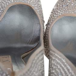 Gina Silver Satin Crystal Embellished Platform Pumps Size 38