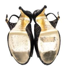 مملوكة مسبقًا Gina Black Lace Peep Toe Slingback Pumps Size 40