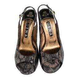 مملوكة مسبقًا Gina Black Lace Peep Toe Slingback Pumps Size 40