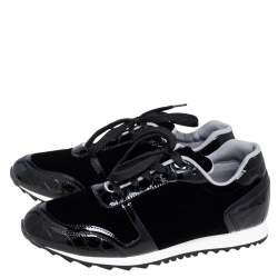 Pre Owned Gina Black Velvet and Croc Embossed Patent Leather Low Top Sneakers Size 40
